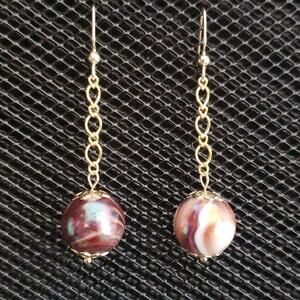 Iridescent bronze ball and gold chain earrings